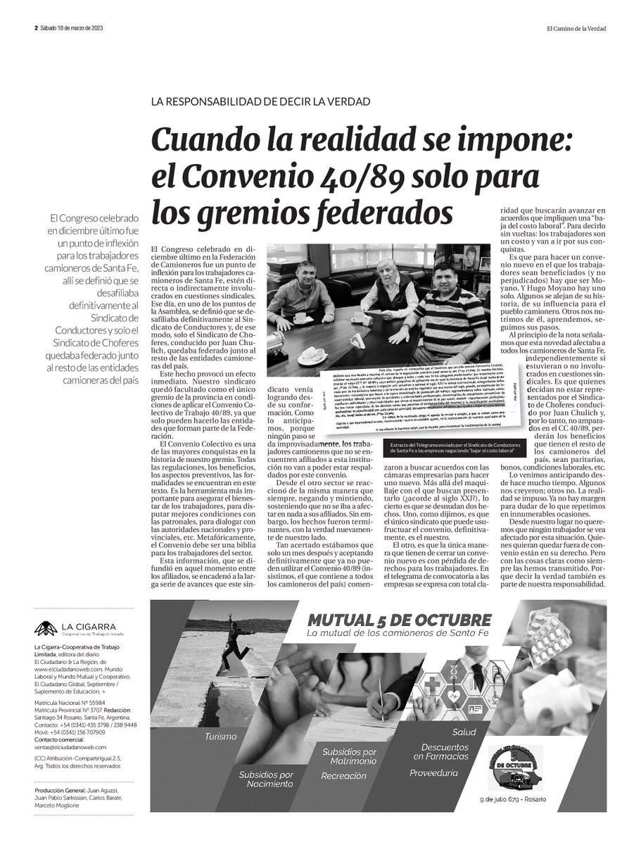 camionerosdeSF's tweet photo. 🟢🗞 Salió el suplemento de marzo de #ElCaminoDeLaVerdad en @diarioelciudadano, con toda la información del sector #camionero de #SantaFe. https://t.co/nHci7CukBQ