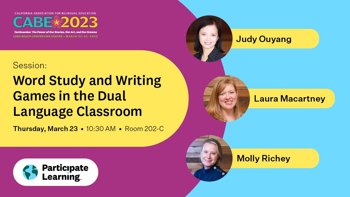 ParticipateLrng's tweet photo. On the hunt for new games to can integrate into your #DualLanguage classroom? Join our #CABE2023 workshop to explore new word study and writing games your students will love.
We'll see you on Thursday! #GoCABE #UnitingOurWorld https://t.co/YWx7LjEAFF