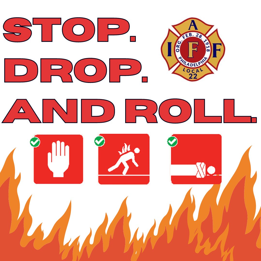 Local22Philly's tweet photo. When things heat up, remember the three magic words: stop, drop, and roll!
#iaff22 #phillyfirefighters #philadelphiafirefighters #philly #philadelphia #firstresponders #firefighters #EMT #firesafety #local22 #firefacts https://t.co/3Xm6U7xVAD
