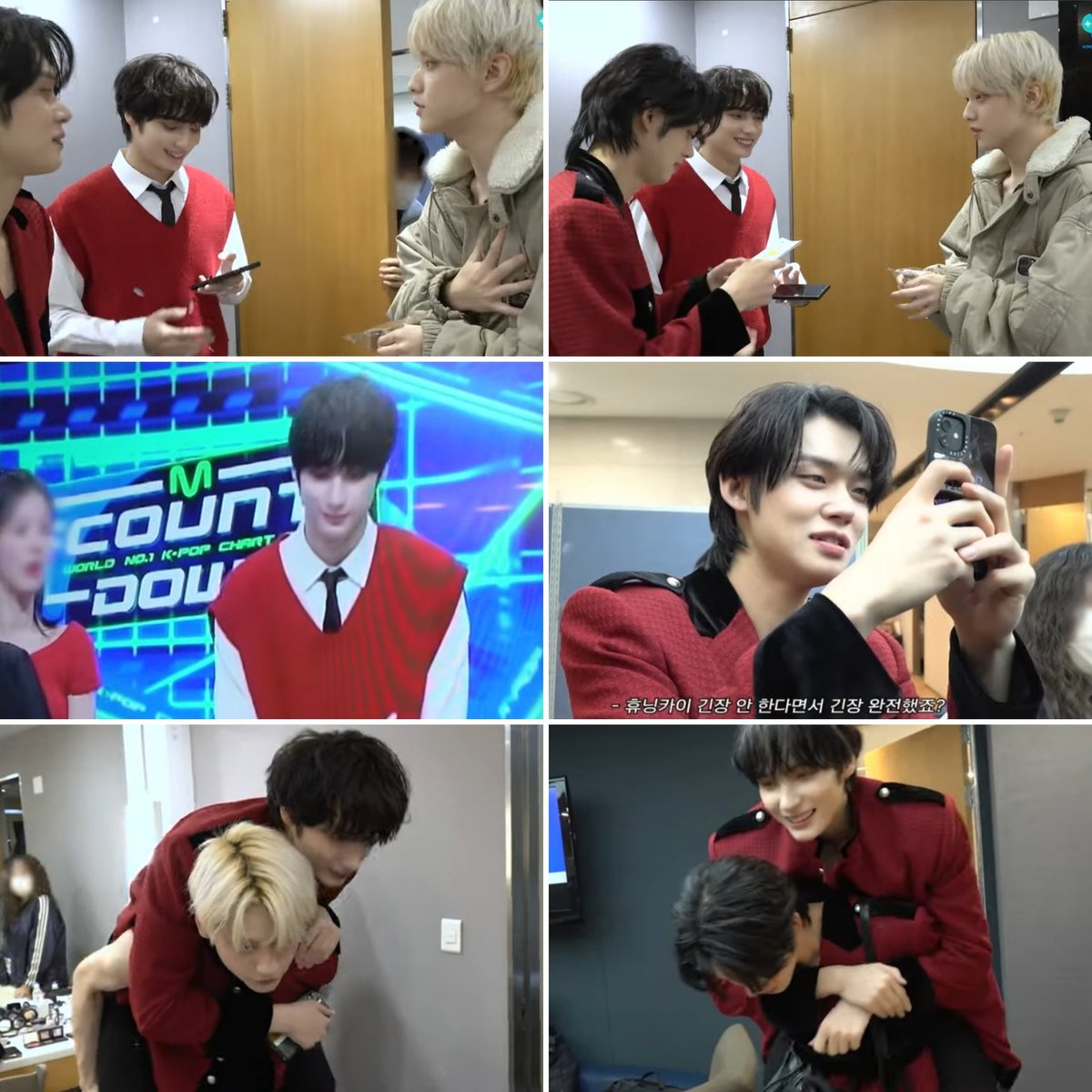 daydream_304's tweet photo. The txt mc line reviewing the script of mc Hueningkai, Yeonjun looking at him proudly &amp; filming him when he was mcing, then giving him piggyback ride. 

He was probably nervous that day but the members were always there to shower him with support &amp; love https://t.co/dJJxxtNjTS