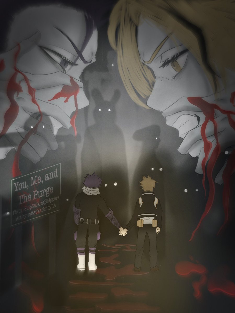 Aaaand it’s here!!! I’m so excited for everyone to read <a href="/SeekingShip/">ShipSeekingShippers</a>’s fic for <a href="/shkmmegabang/">18+ Shinkami Mega Bang @ POSTING!</a> !!

Imagine being stuck during the purge and Denki is still…Denki lol poor Shinsou 🥲 but anyway here’s my poster art for it!!! 💜💛

Link to the fic: archiveofourown.org/works/45835045…

#shinkami