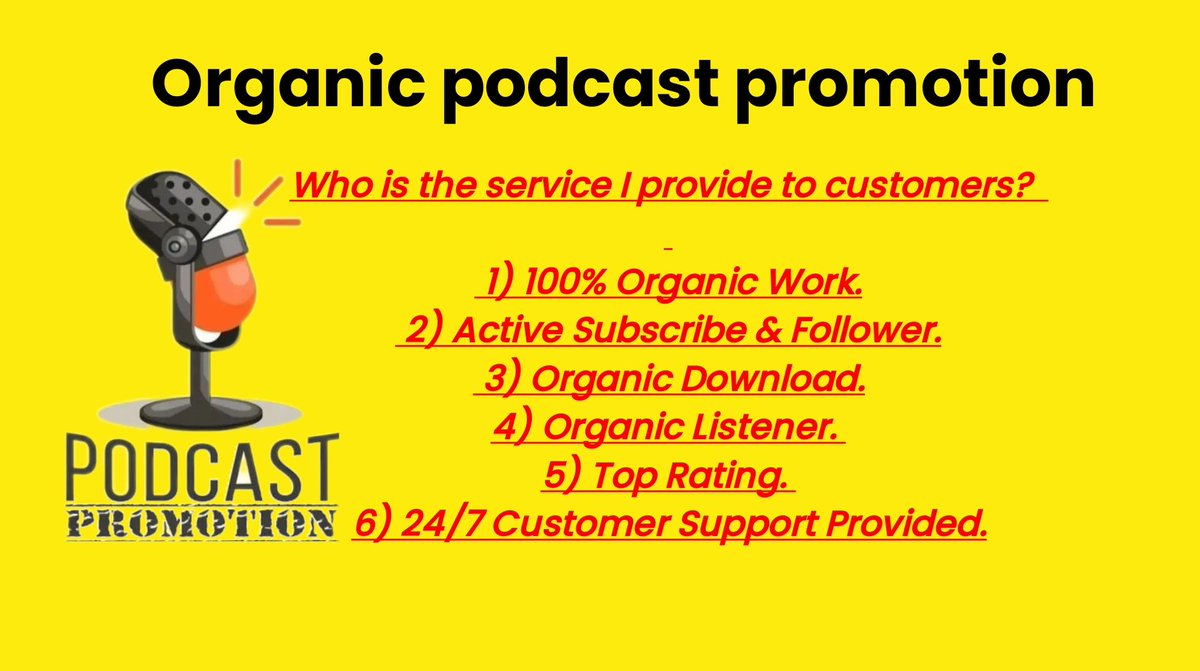 MdJoaddar's tweet image. Hello dear. Actually I am a
skilled podcast promoter I
am working in this sector
for 6 years. So if you want
to promote your podcast
then contact me.

Benefits Of Our Service:

• Increase subscribes and
ratings
• 100% Satisfaction
Guarantee
• 3k-4k downloads per
week