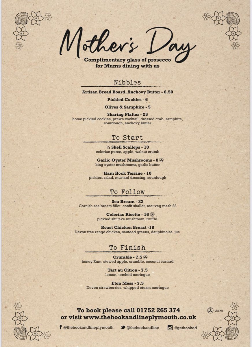 M O T H E R S  D A Y

We still have limited availability tomorrow for Mothers Day! A Complimentary glass of Prosecco or a non - alcoholic cocktail for all our mums🥂

To book a table please call 01752 264374, or visit thehookandlineplymouth.co.uk 

#seafoodrestaurant #Mothersday2023