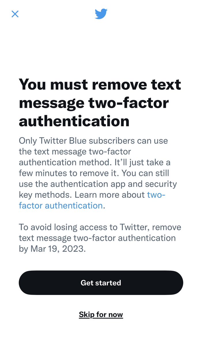 MitoAdvocate's tweet photo. @Twitter is putting users at risk forcing removal of two-factor authentication that should be available to all Twitter users and not just exclusive to Twitter Blue because all user's security and privacy matters. https://t.co/KIzfx9QE0Y