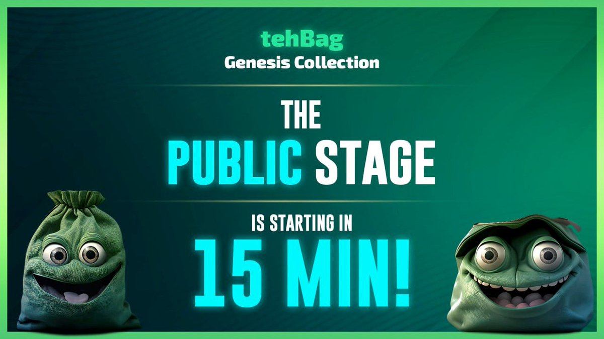 💫 #tehBag NFT Public sale is starting in 15 minutes!💫

Our public round will start today at 14:00 UTC! 📅
The round is on first come, first serve basis, make sure to be fast!

⭐️ 4 pieces per wallet, 0.1 $ETH per piece

Mint here (14:00UTC) :
👉 minting.tehbag.com/mint