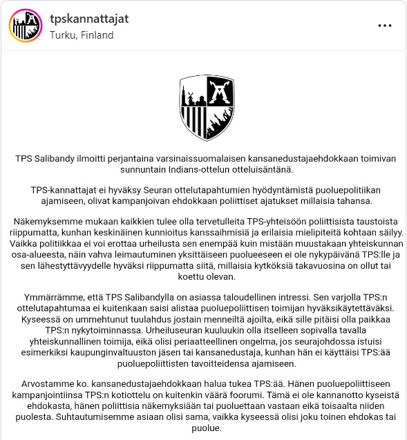 En tiedä kenestä edes on kyse, mutta tämä <a href="/TPSkannattajat/">TPS-kannattajat</a> kannanotto on aivan silkkaa asiaa!