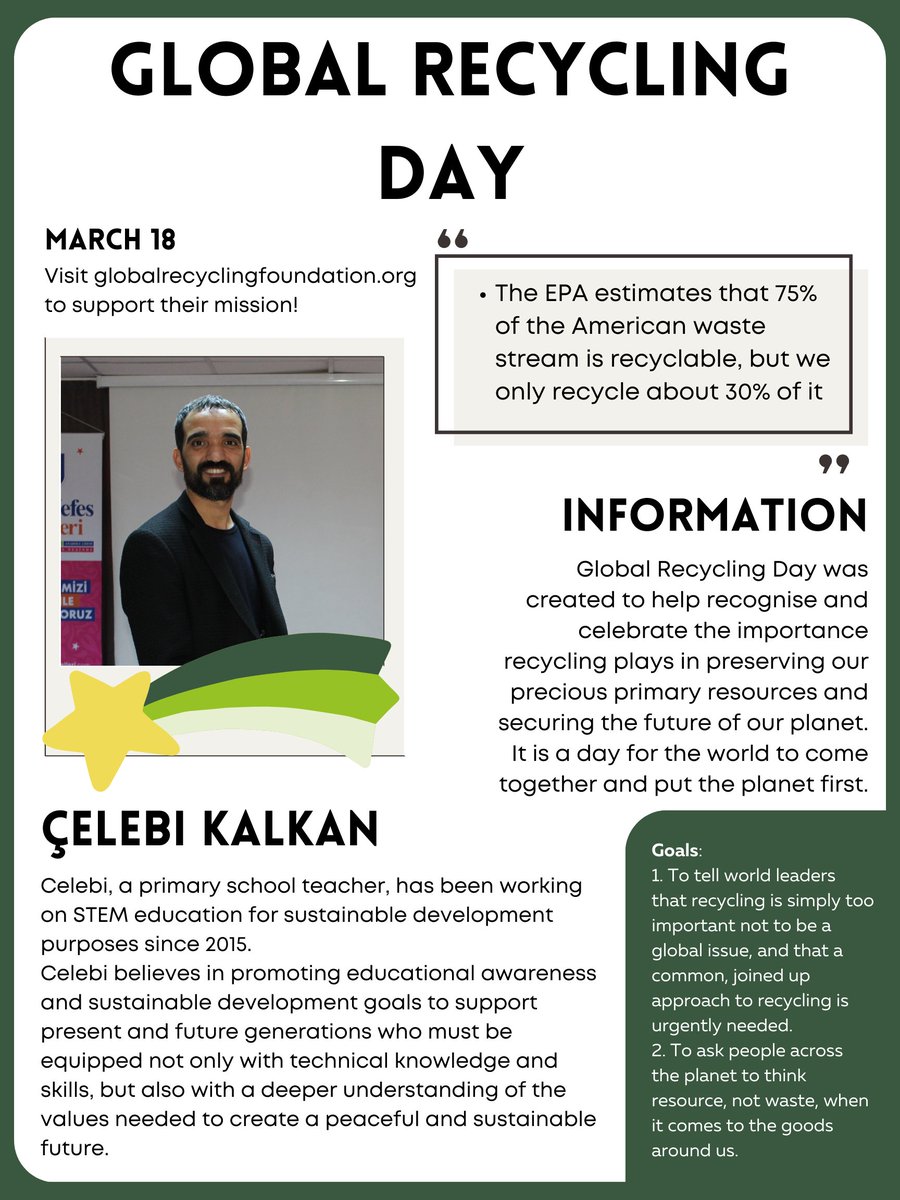 Did you know each ton of recycled paper can save 17 adult trees? Think resource not waste this #GlobalRecyclingDay, a day to recognize how recycling secures our planet’s future. Join Çelebi Kalkan in his work to promote sustainability and educational awareness in young students!