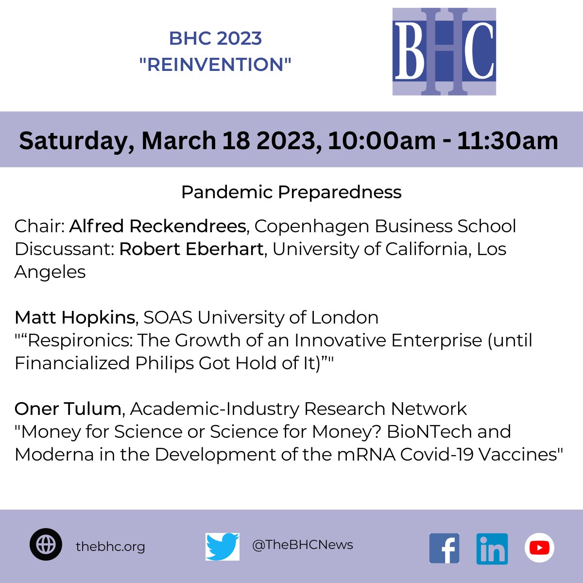 TheBHCNews's tweet photo. Next at #BHC2023
๐
Saturday March 18, at ๐ 10 am, a great schedule of panels #bizhis on #gender #ethics #finhis #finance #regulation #pandemic #entrepreneurship and much more! https://t.co/Hcsgjr8X0V