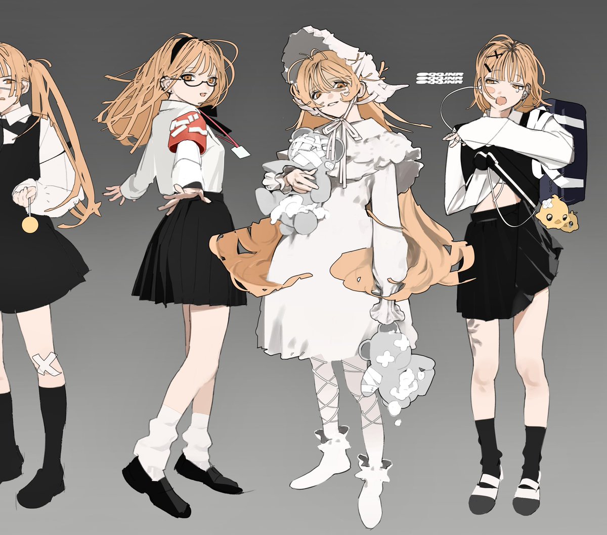 long hair socks glasses skirt holding black skirt shoes  illustration images