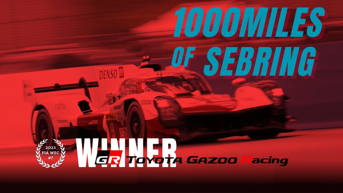 TOYOTA GAZOO Racing
🏆1st #7
🏆2nd #8
@toyota @ToyotaRacing #ToyotaGAZOORacing #1000MSebring #WEC #WorldEnduranceChampionship #FIAWEC #LMP #Hypercar #hypercars #pilotlife #motorsport #drive #sportscar #endurance #driver #Motorsport #Racing #Racingcars #race #racecar #esports #f1