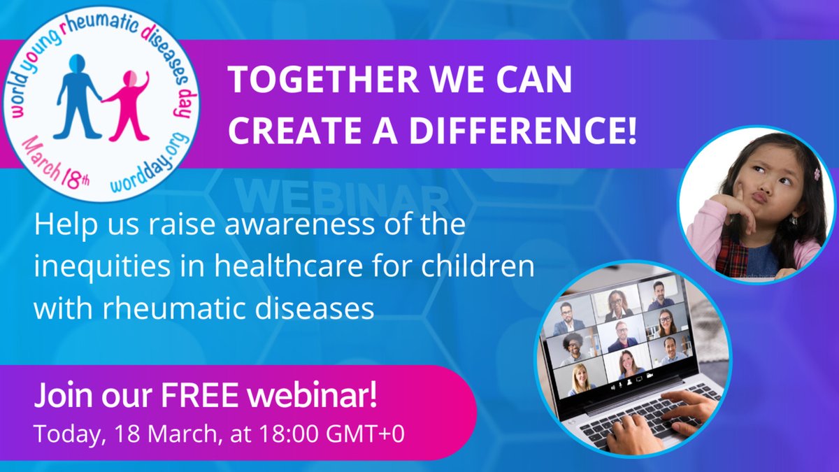 Help us raise awareness of #paediatric #RheumaticDiseases with #WORDDay2023! Together, we can provide support for #KidsWithArthritis, and tackle #inequity in healthcare.

Join today's educational webinar: wordday.org/webinars/

#ThinkJIA #Lupus #Rheumatology