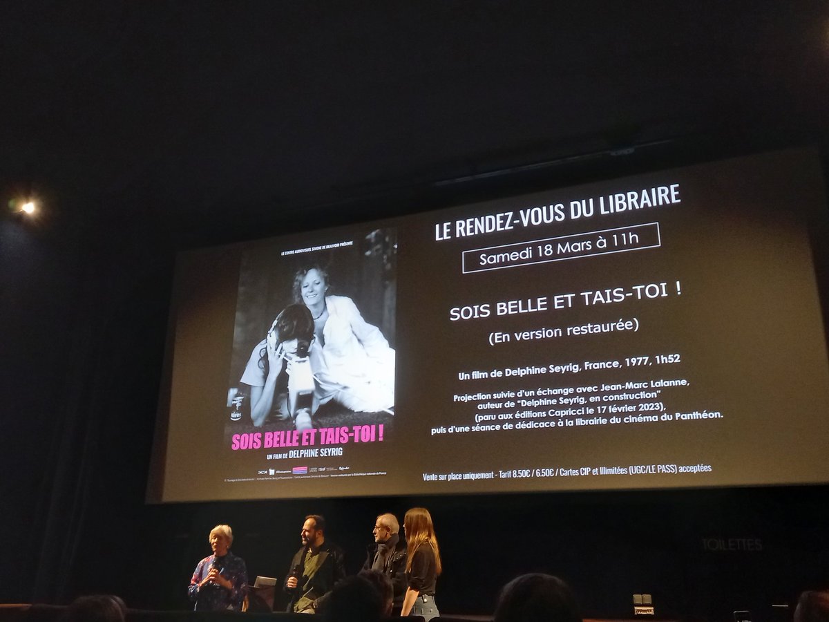 Passionnante matinée au <a href="/cinemapantheon/">Cinéma du Panthéon</a> grâce à un échange avec Jean-Marc Lalanne et Toby Gilbert (voix off qui fait le doublage dans le film de Delphine Seyrig et qui avait donc de précieux témoignages à nous livrer) à l'issue de la projection de SOIS BELLE ET TAIS-TOI !
