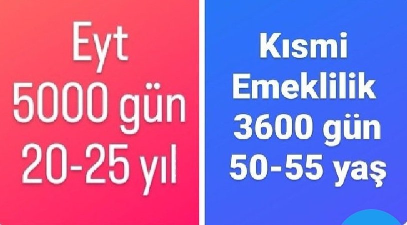 Kredi çektik, SGK'ya ödedik, borçlandık.

5000 gün (20/25 yıl) 
Kısmi emeklilik
İntibak   
@RTErdogan
@vedatbilgn @mustafaelitas
@akbasogluemin @turanbulent
@AvOzlemZengin @resuldindar
@_cevdetyilmaz @yilmaztunc
#5binKısmiAboAcilTorbaya