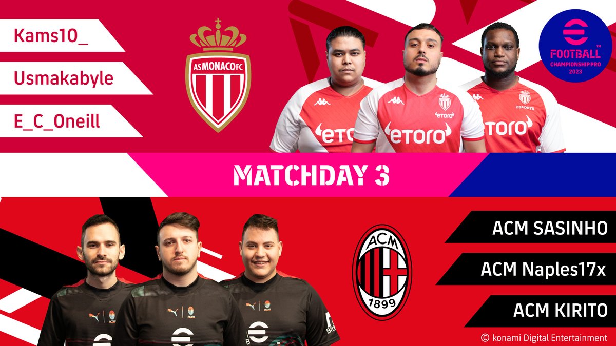 QLASH_Esports's tweet photo. ⚽🥅 𝘔𝘈𝘛𝘊𝘏𝘋𝘈𝘠 3 

🆚 @AS_Monaco_EN 

🏆 #eFootballChampionshipPro 2023
📻 LIVE https://t.co/bd2RF6aXZ5

#readytoqlash 🔴⚫ | #eFootball https://t.co/BezC1g1ikU