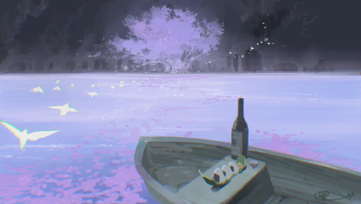 totu_p's tweet photo. #背景版深夜の真剣お絵描き60分一本勝負
桜　酒瓶 https://t.co/cWyn8xLmQT
