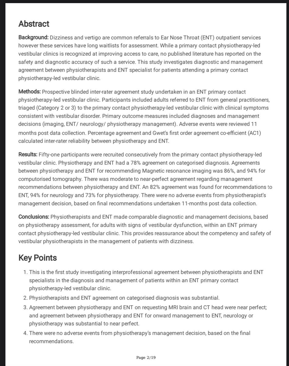 Evaluating diagnostic and management agreement between physiotherapists and ear, nose and throat... - goo.gl/scholar/WQ52Kq 
Physios and ENT have comparable diagnostic and management skills in PT led balance clinic