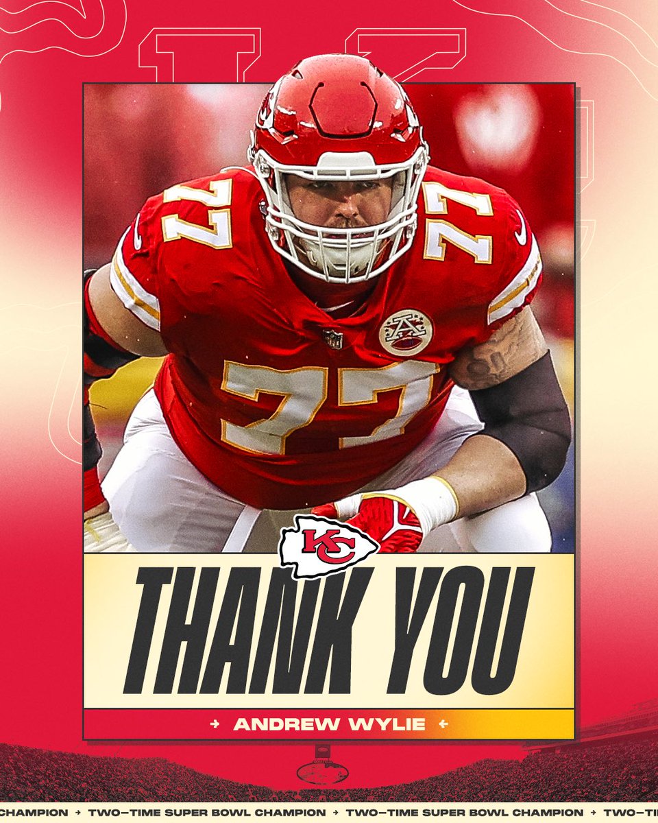 Chiefs's tweet photo. From UDFA to two-time Super Bowl champion. Thanks for everything, @RealAndrewWylie ❤️🏆 https://t.co/axkYoe9AwA