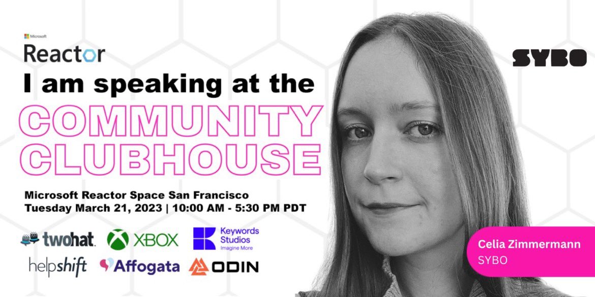 My first panel! 🥳

I'm speaking at #CommunityClubhouse: 'Communities that Drive Metrics: How the gaming greats do it.' 💬

Join us on Tuesday, March 21 @ Microsoft Reactor: eventbrite.com/e/community-cl…

#GDC23 #GDC
