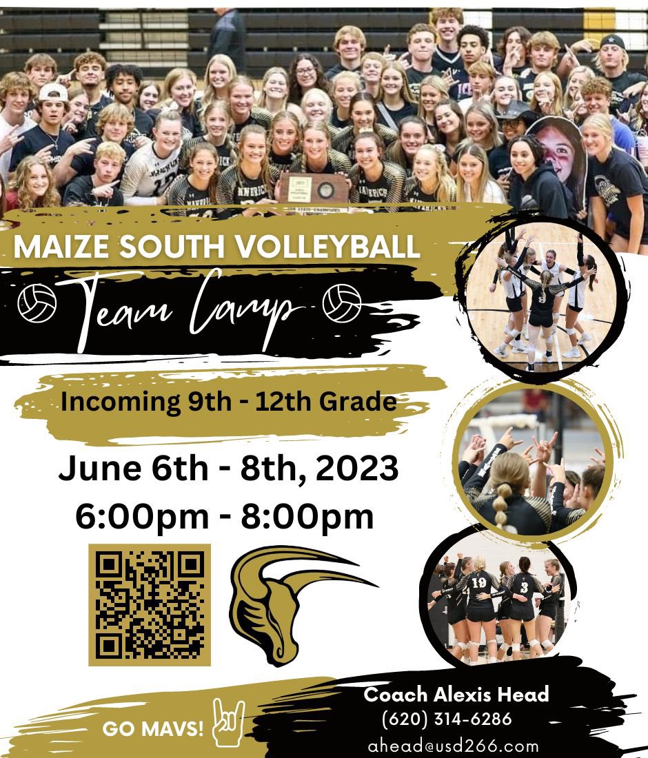 🚨High Schoolers🚨 Here is the registration link for our High School Team Camp! ••If you are a current 8th Grader at Maize South Middle School and have interest in playing high school volleyball, this is for you!🤘🏼🏐 #MAVS  
forms.gle/JbMUzi5Yhfn1Xn…