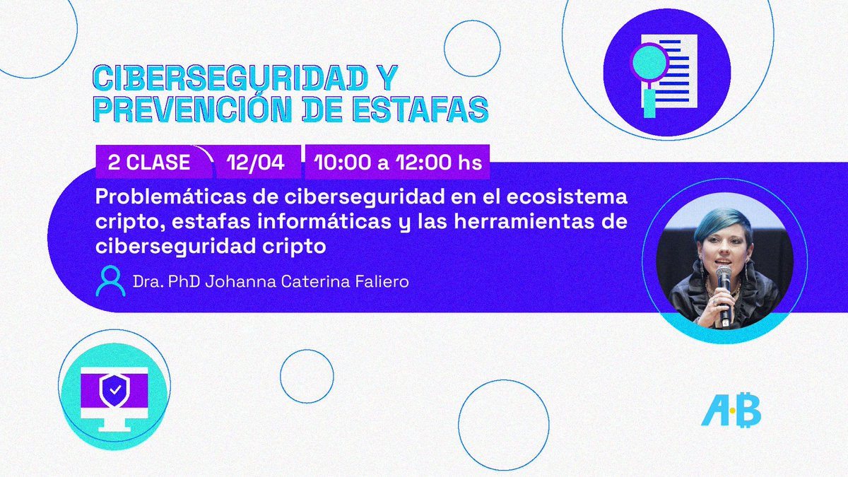 JoyCfTw's tweet photo. 📌Clase 2: “Problemáticas de  #ciberseguridad en el  #ecosistemacripto,  #estafasinformáticas y las  #herramientasdeciberseguridadCripto.”
Prof. Dra. PhD Johanna Caterina Faliero
MIÉRCOLES 12 DE ABRIL DE 10 A 12 HS.
Modalidad virtual
2 HS. DURACIÓN https://t.co/ed8u6dyhZn