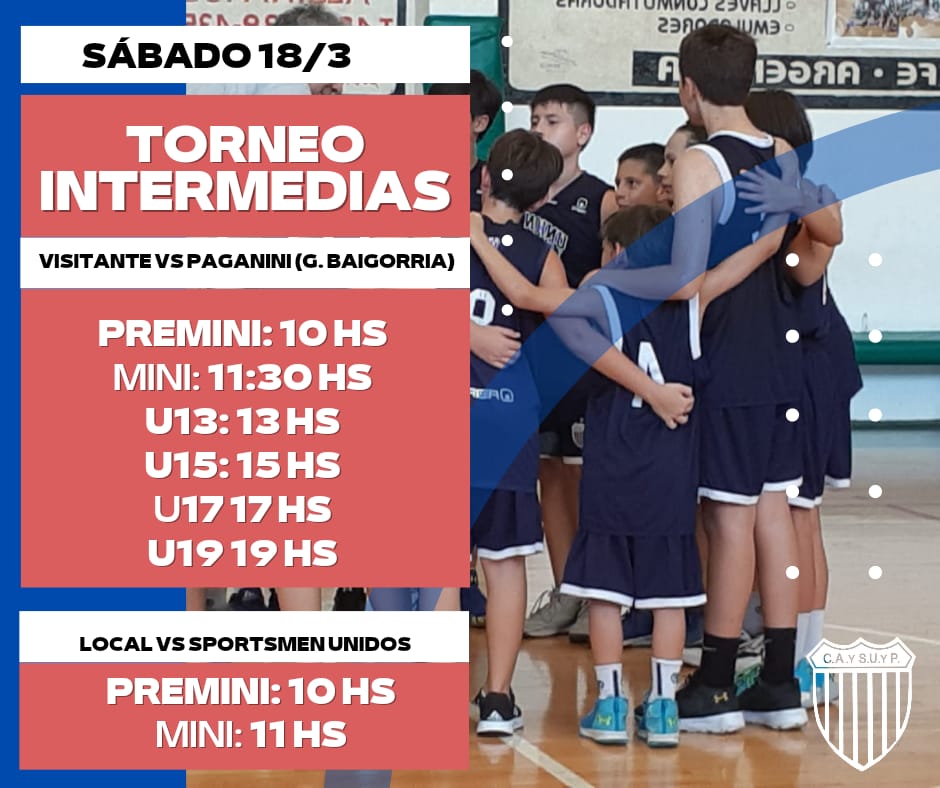 🏀 Comienza el torneo de Intermedias y Unión dirá presente. Las categorías del club se enfrentan a su par de Paganini y viajan a Baigorria.

🔥 Mientras que en el club se realizarán los encuentros amistosos para los Premini y Mini en formación contra Sportsmen Unidos.