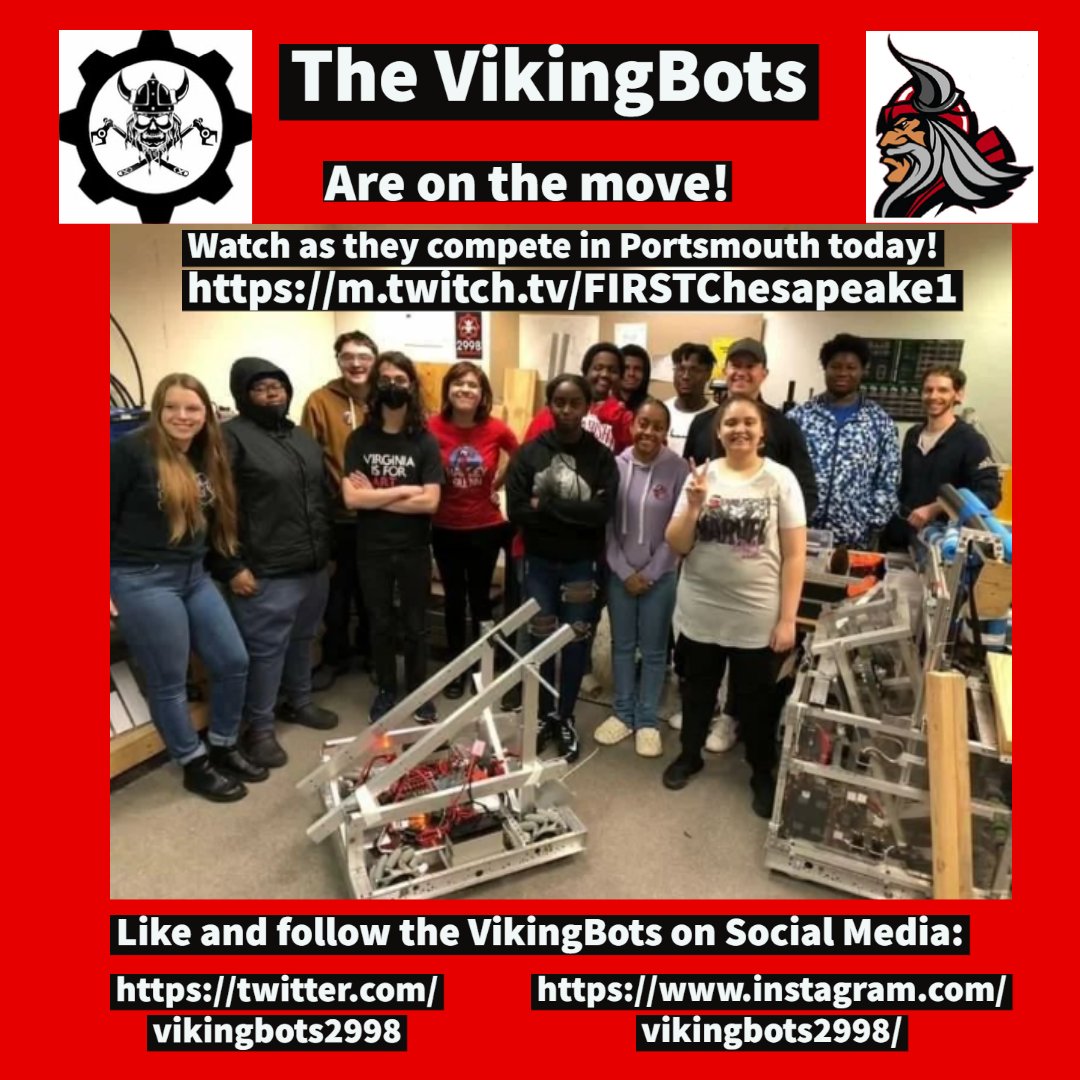 The VikingBots are on the move! Check out the Robotics team action today and tomorrow on twitch.tv!
m.twitch.tv/FIRSTChesapeak…
#vikingupdate #WeAreRPS