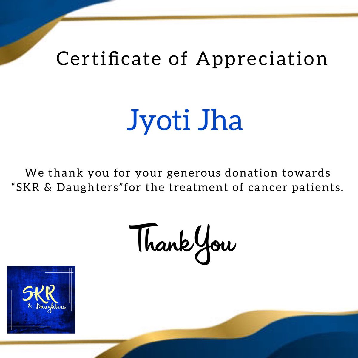 Imjyoti5's tweet photo. Thankyou @RoyrashiRR 
An honour to be a minuscule part of the large objective 🙏❤️
Best wishes always!
@SKR_Daughters https://t.co/8NC69WQsKu