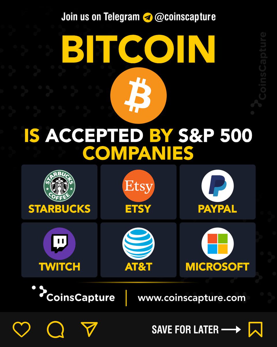 CoinsCapture's tweet photo. BITCOIN is Accepted By S&amp;p 500 Companies

#Crypto #Bitcoin #BTC #Bitcoinlover #Bitcoinworld #Bitcoininvestor #Bitcoincommunity #BTCuser #BItcoinminer #Bitcoininvestors #Bitcoininvestment #Cryptoinvestment #Cryptocurrencylover #Cryptocurrencyworld #Cryptouser #Coinscapture https://t.co/ktYcOyJqkY