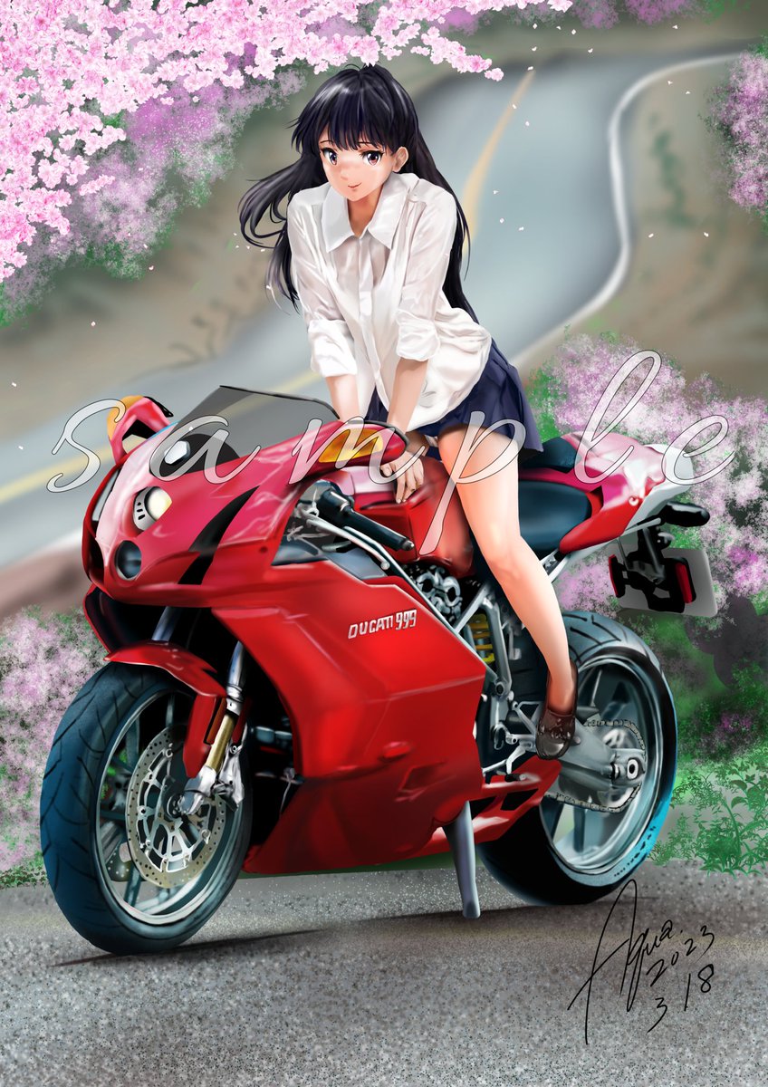今年もそろそろ桜の季節が近づいてきました
#桜の作品でTLにも桜を咲かせましょう 
#春のお絵描き大会2023 
#週末はフォロワーさんが増える 
#バイク女子 
#DUCATI_999 
