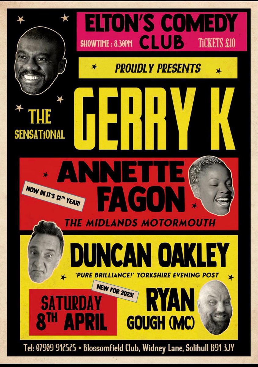 This will be a great night with a brilliant line of @GerryKcomic @annettefagon @duncanoakley ! Get your tickets #comedy lovers of #Solihull !