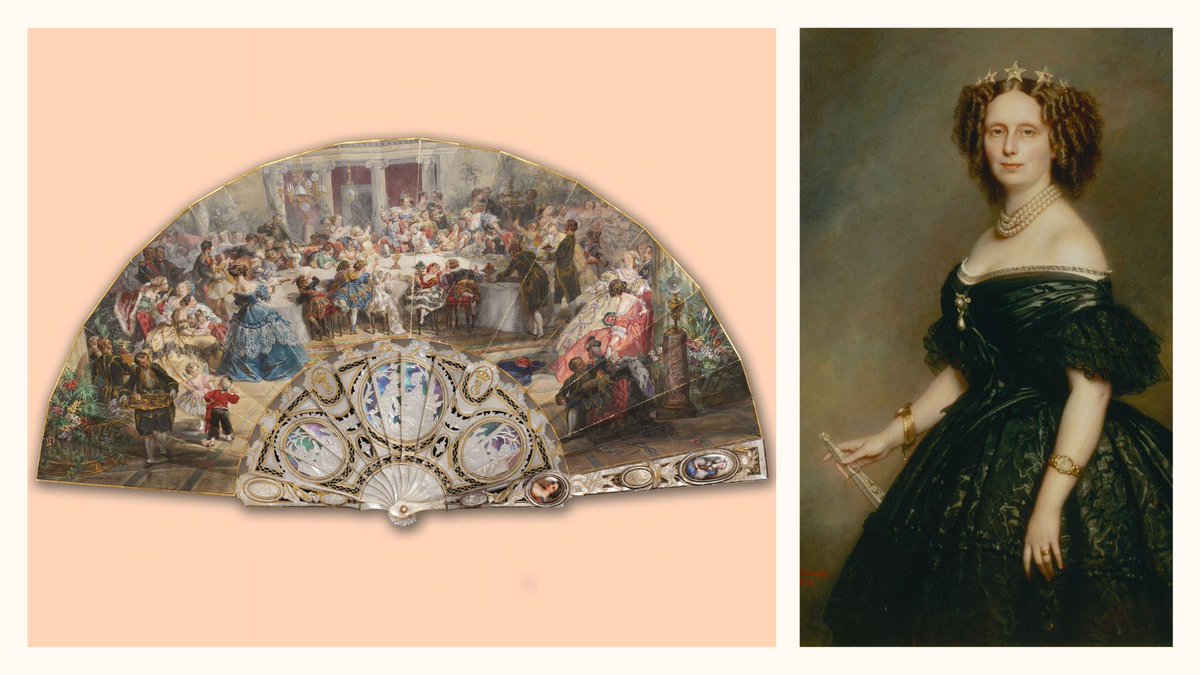 Koningin Sophie ontving deze waaier met uitnodiging voor een diner van Mathilde Bonaparte. Zij waren nichtjes en goede vriendinnen. Dat het een dierbaar geschenk was, blijkt wel uit het feit dat ze zich door Winterhalter met deze waaier heeft laten portretteren. #vriendinnendag