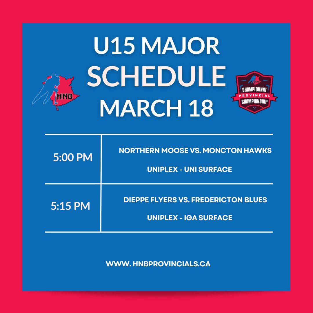 HNBProvincials's tweet photo. U15 Major Semi-Final Schedule ⤵️ https://t.co/FY45E1NBVM