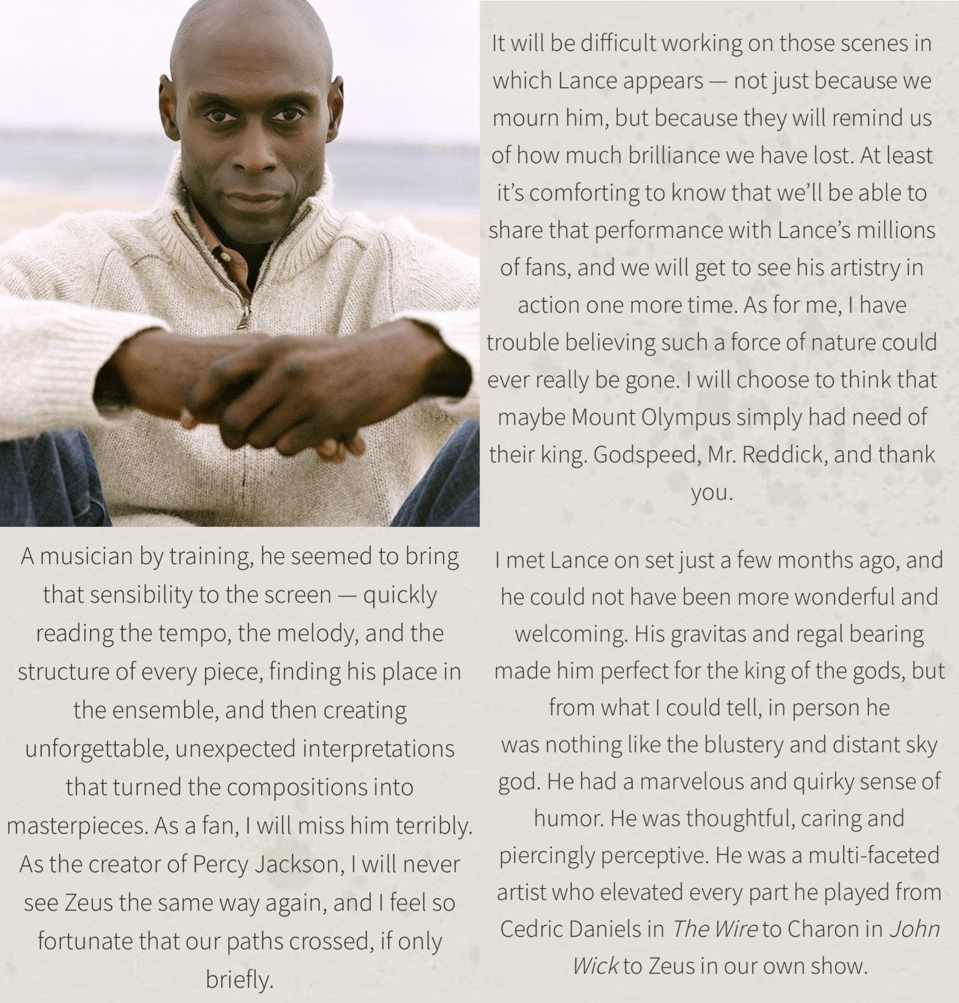 Percy Jackson Author Had God-Like Praise For Lance Reddick's Zeus