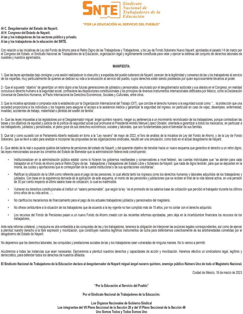 Por la educación al servicio del pueblo #SNTE