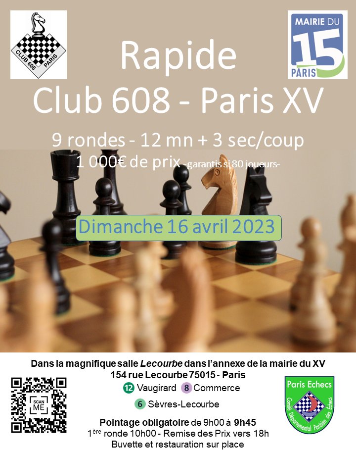 Club_608's tweet photo. ♟ Le Dimanche 16 avril @Club608 a le plaisir de vous proposer un Tournoi Rapide à proximité de la Mairie du XV♟
📢 Déjà 25 inscrits / 80 maximum.
📰 Toutes les infos sur https://t.co/eDR3HBNoeF https://t.co/SmXwgqZDk4
