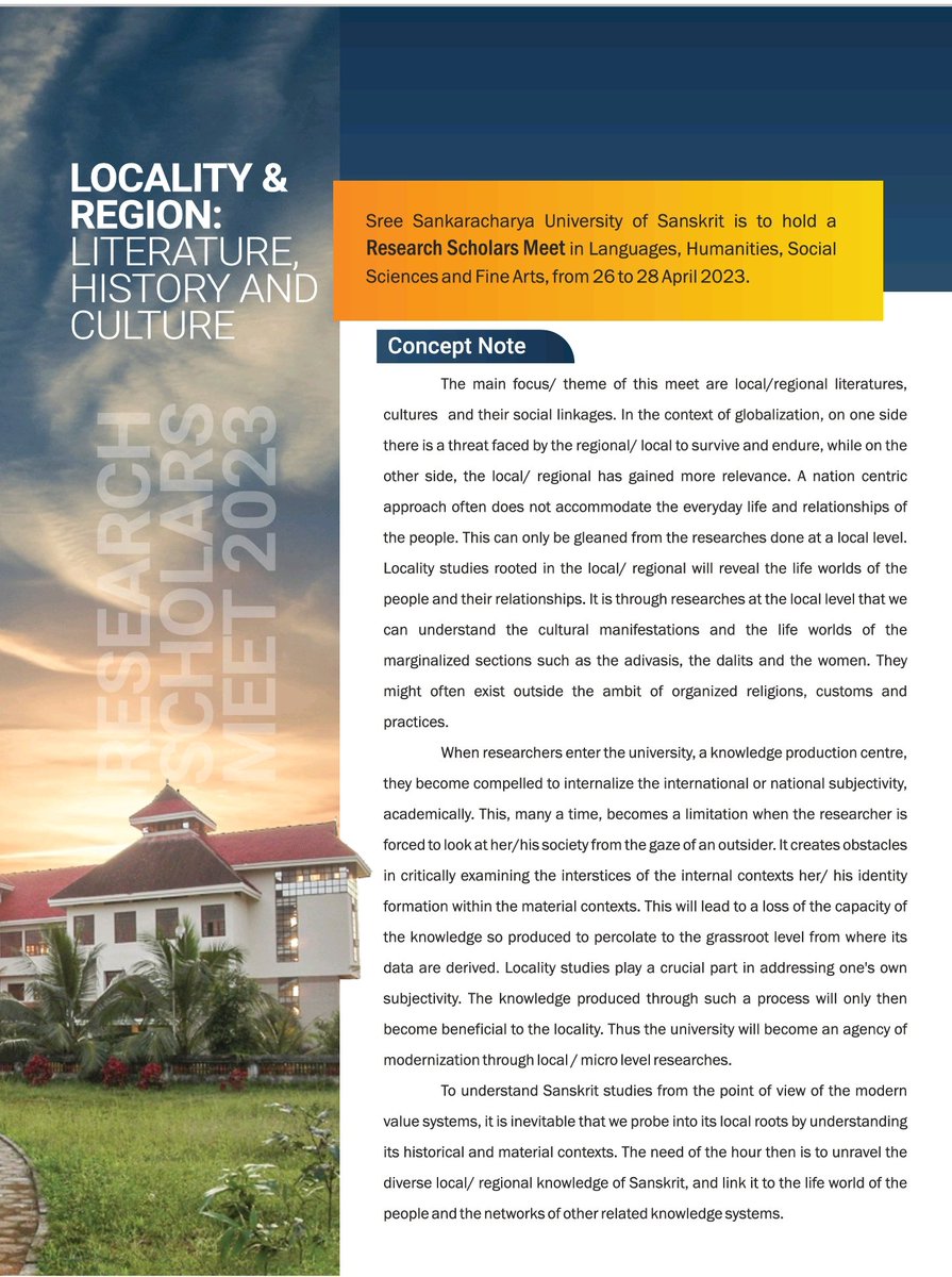 bjuvincent's tweet photo. Research Scholars Meet 2023
@ Sree Sankaracharya University of Sanskrit, Kalady, Ernakulam, Kerala.

For conference updates, please visit - https://t.co/65JuCb1My6 https://t.co/lS5lZ3fOIX