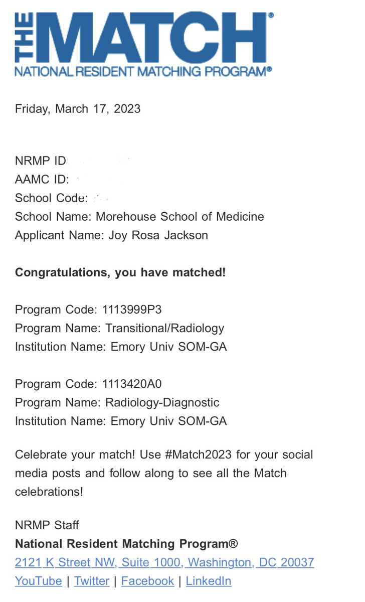 joyrosajackson's tweet photo. Got caught up in the whirlwind of Match Day. Happy to officially announce that I have matched @EmoryRadiology!! So incredibly happy to be staying here in Atlanta and joining the Emory Radiology family! #Match2023 #FutureRadRes https://t.co/wLhxKlG2CX