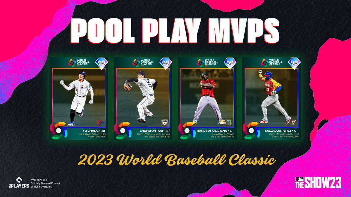 maxicustoms's tweet photo. The World Baseball Classic has been nothing short of amazing. Here are 4 players that shined in their respective pools!

#MLBTheShow23 
#WorldBaseballClassic https://t.co/dyDiBeo0Cx