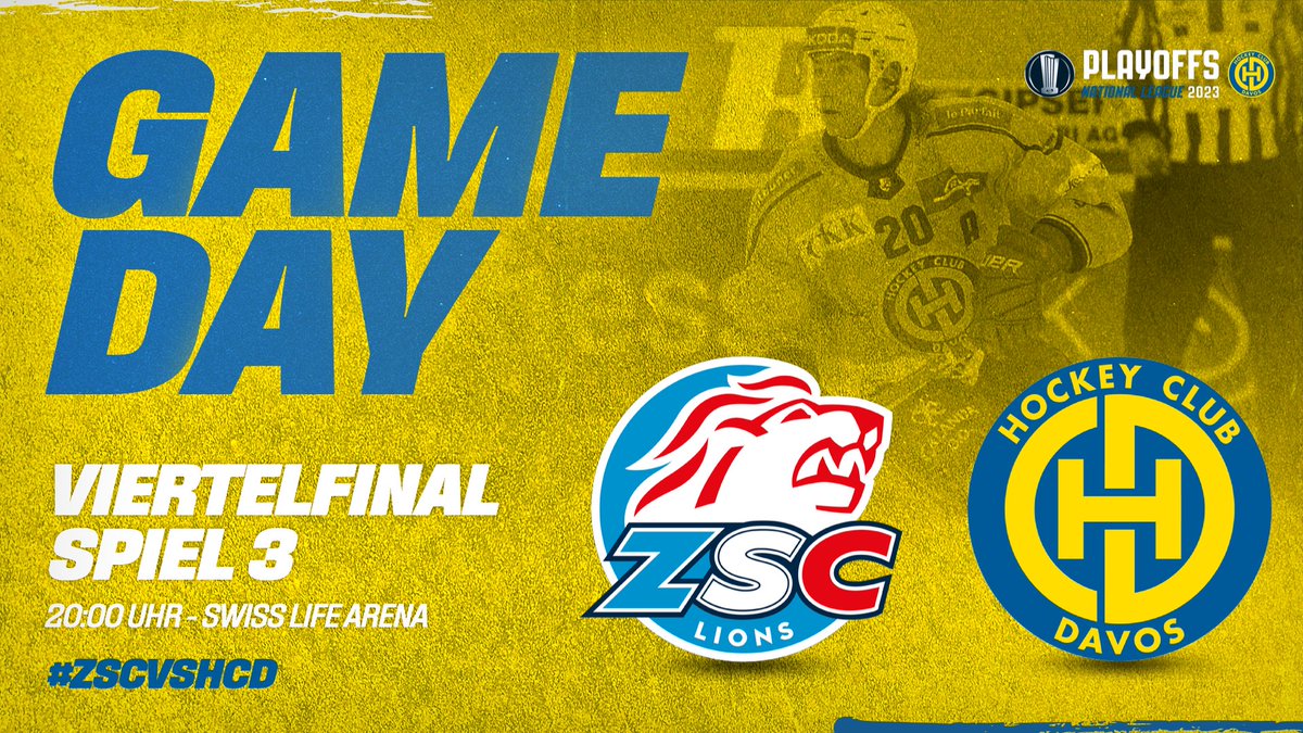 HCD_offiziell's tweet photo. 🚨 GAME 3 🆚@zsclions🚨
 🏟️ Swiss Life Arena, Zürich
🙋 20:00h
📲 Ticker ab 19.59h in der HCD-App
📺 @MySports_CH 3⃣ 
 #ZSCvsHCD #Playoffs2023 https://t.co/1YjBOgchIf