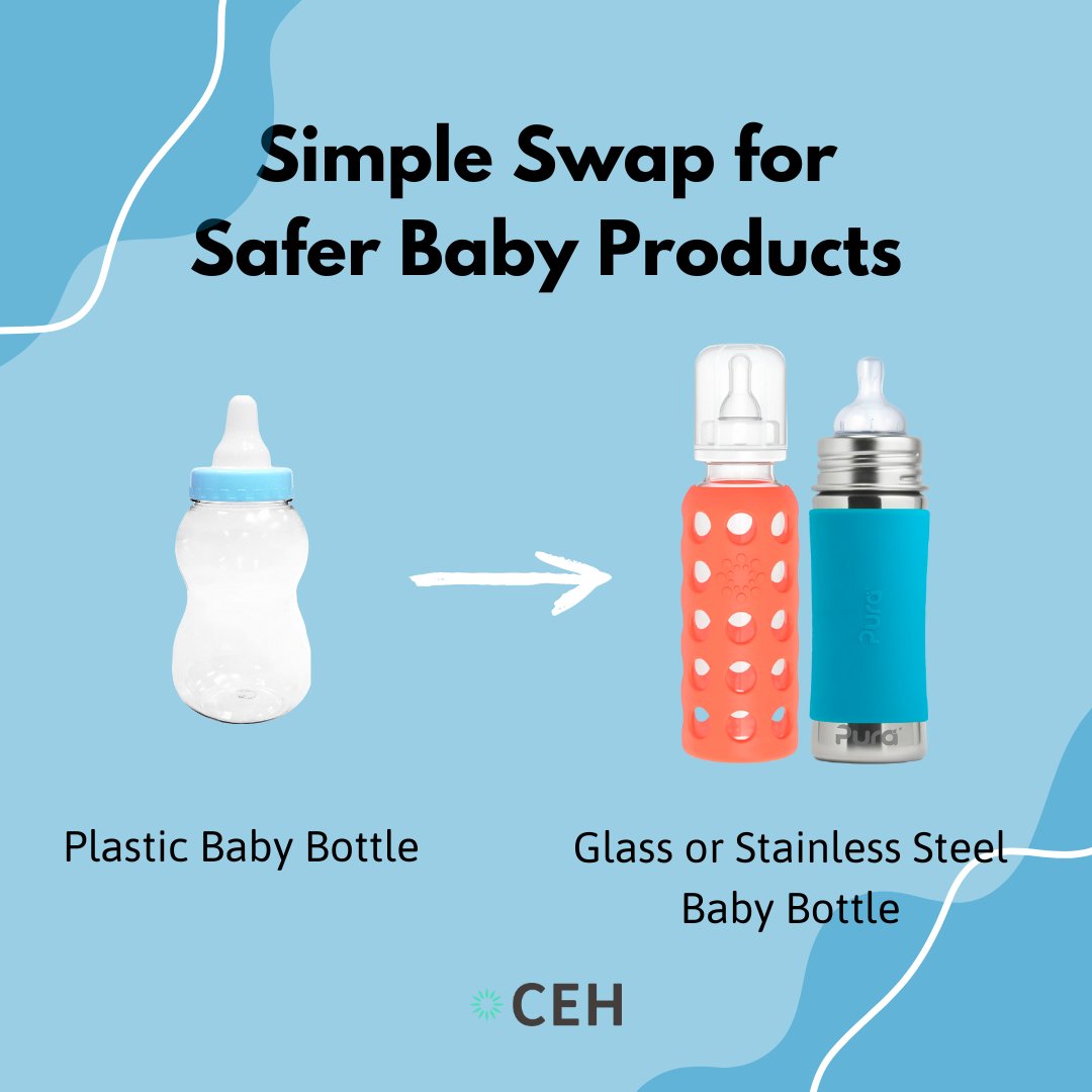 ⚠️ #Plastic bottles can contain harmful chemicals. Even if labeled #BPAfree, they may still contain other endocrine-disrupting bisphenols.

 🍼 Next time you shop for baby bottles, try out glass or stainless steel! They're better for your #health 👶🏽 AND the #environment! 🌍