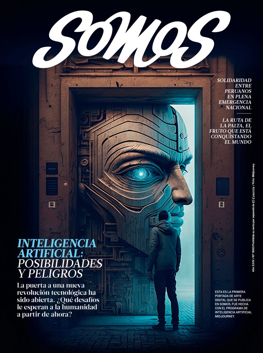 space_godzilla's tweet photo. Por primera vez en sus 36 años, la imagen de portada de Somos no la hace un humano sino inteligencia artificial generativa. En el link pueden ver otras opciones de imágenes que la IA creó para la tapa. Cc: @SomosElComercio  https://t.co/nxhYxytFnj https://t.co/nh4GLapXiT
