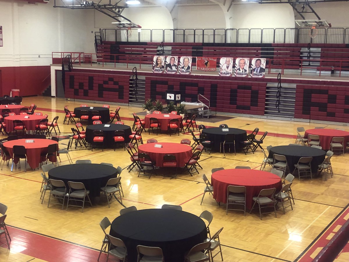 salsmanj's tweet photo. The gym is set up and we are ready for our inaugural Alumni and Staff Hall of Fame induction ceremony this evening. @FHSWarriorPride @FoxC6Schools @fox_warrior @DrSherp @foxc6super https://t.co/1evKHtT5ZR