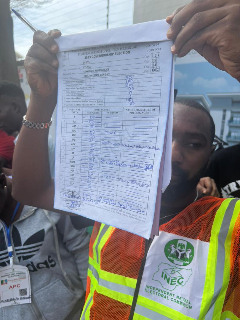 JaypeeGeneral's tweet photo. Lagos State Governorship Result🔥🔥
Carlton Gate MainGate Chevron Drive... Polling Unit 102

LP = 148
APC = 27
ADC = 2
PDP = 2
#GRVIsComing #ElectionResults #NigerianElections2023 https://t.co/bKjwDAqv1U