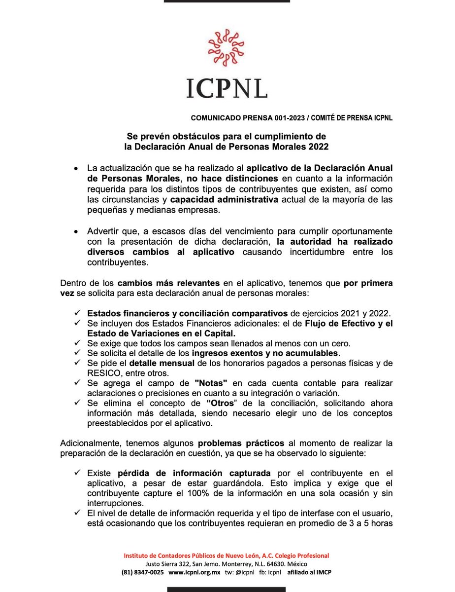 CCPGuadalajara's tweet photo. ¡Información Importante!
#Prórroga
El #CCPGJ se suma al comunicado compartido por el Instituto de Contadores Públicos de Nuevo León. https://t.co/8V16iqyPMu