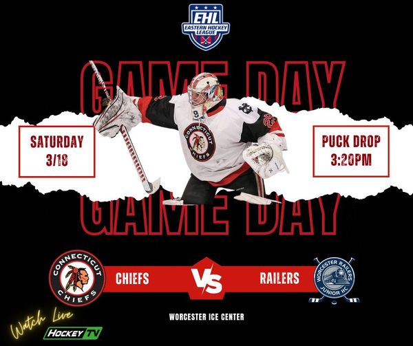 HowlingsToday's tweet image. The @CTChiefsjunior go for the Central Division Championship &amp;amp; a trip to the @EHL_Hockey Frozen Four in Providence against the @Railers_JHC.  
The boys have found ways to win crucial games all season long. Watch them go for it all today on @MyHockeyTV.  #LetsGoChiefs #EHLHockey