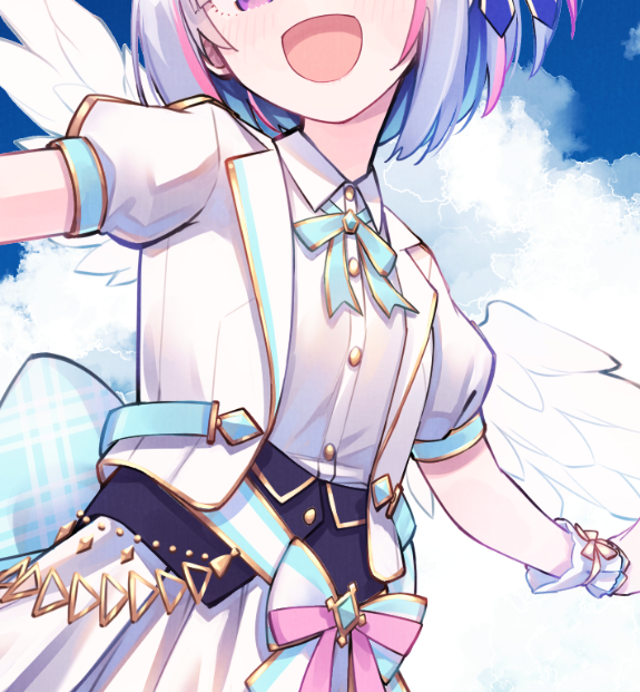 amane kanata 1girl solo wings smile angel wings open mouth short hair  illustration images