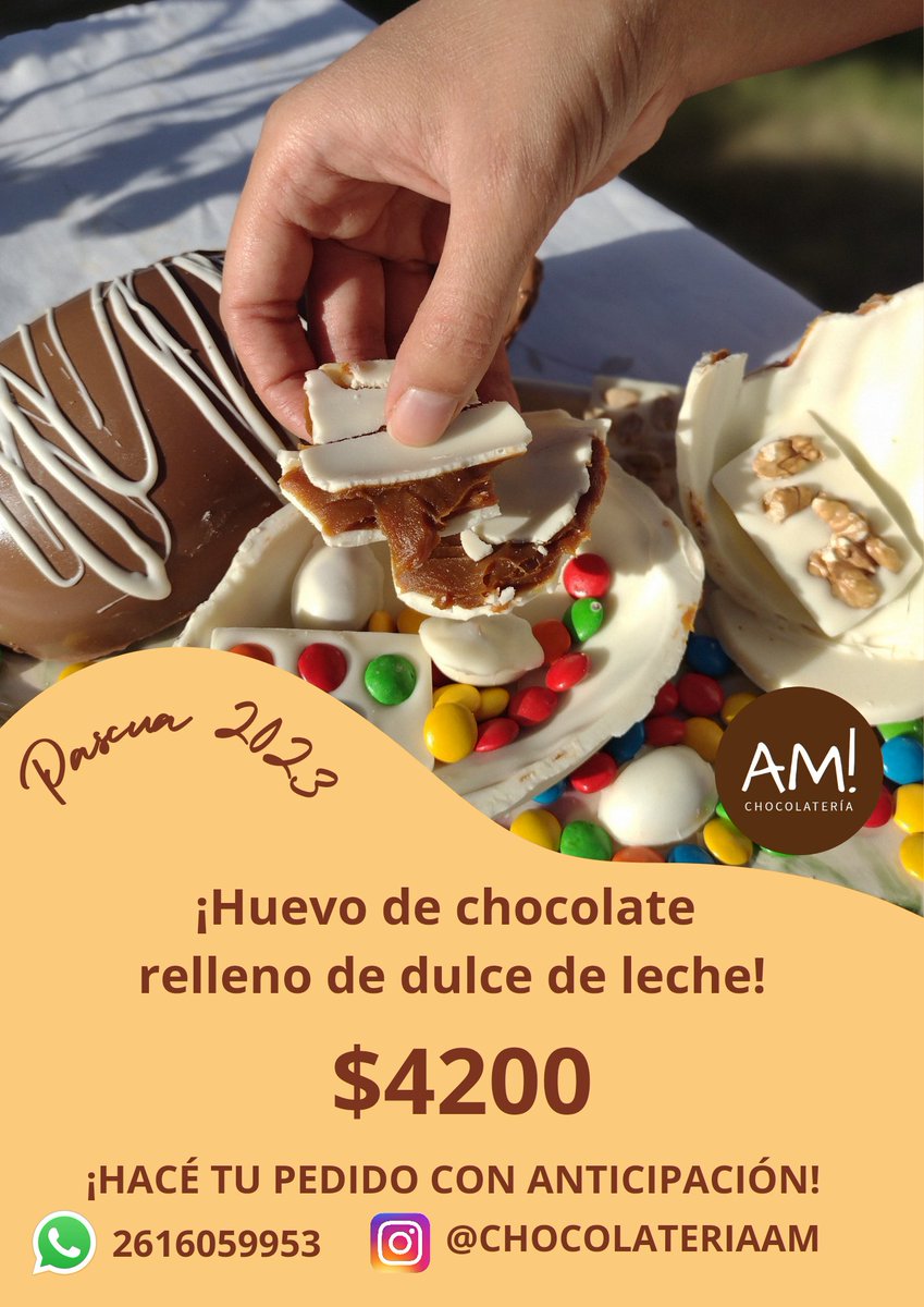 Hola gente del twiti! 🤗 Un año más estoy haciendo huevos de pascua en mi emprendimiento de chocolates 🍫
Les dejo el Instagram para que nos conozcan 👇🏼✨ y si me quieren encargar me escriben al número de la foto. Gracias!! ❤️ instagram.com/chocolateriaam…