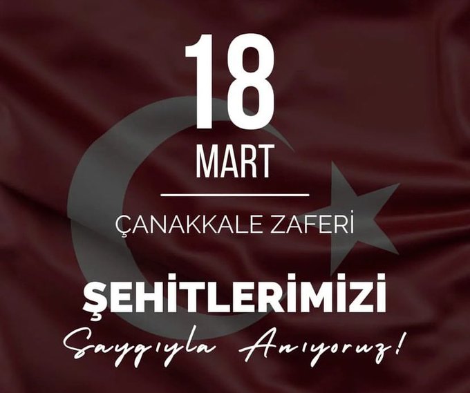 18 Mart Çanakkale Zaferi’nin 108. yıl dönümünde şehitlerimizi minnetle anıyoruz.
#çanakkalegeçilmez 
#18MartÇanakkaleZaferi