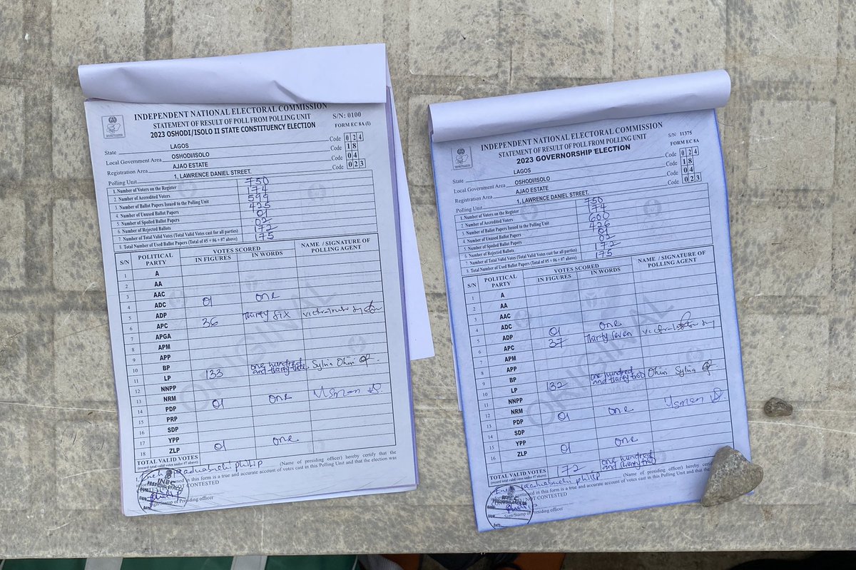 Results are out at my PU but can’t be uploaded. We still dey here!!! Polling unit 023, Lawrence Daniels, Ajao estate, Oshodi-Isolo.