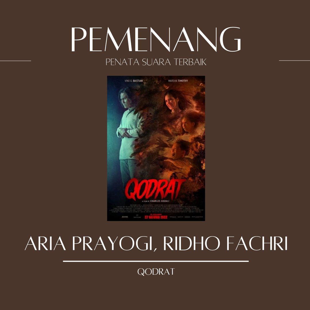 Pemenang kategori Penata Suara Terbaik:

Aria Prayogi, Ridho Fachri | Qodrat